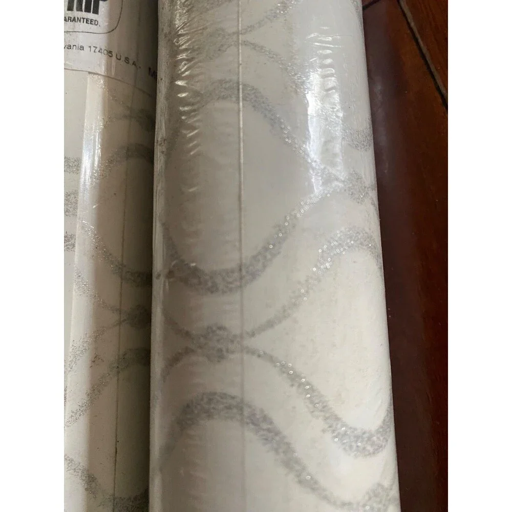2 Double Rolls YORK WALLPAPER 'Cool Kids' Glitter Trellis Silver White Prepasted